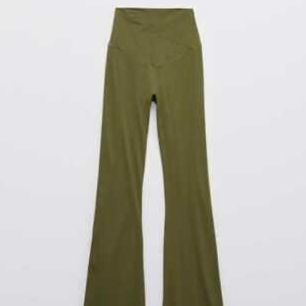 Olive aerie high waisted cross over flare leggings